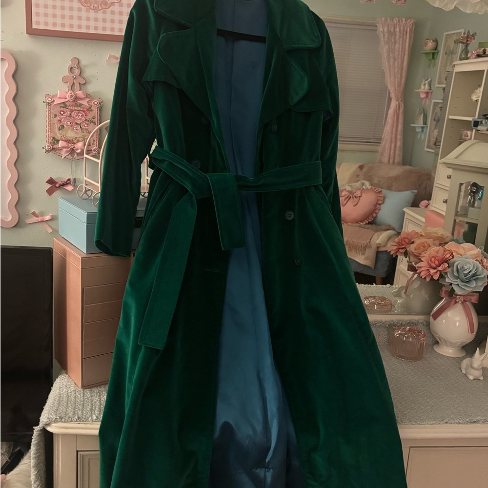Vintage Emerald Green Velvet Trench Coat
